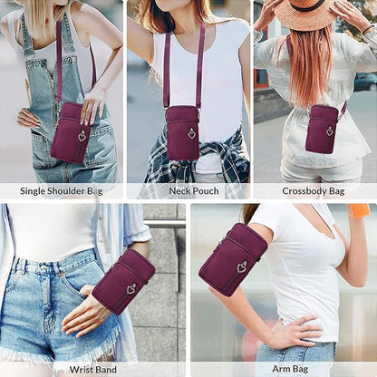 Women Cell Phone Purse Wristband Sport Armband Wallet Travel Crossbody Cell Phone Purse for Galaxy S10 Plus S9 Plus A50 A7 J7,OnePlus 6T,HTC U12 (Purple)