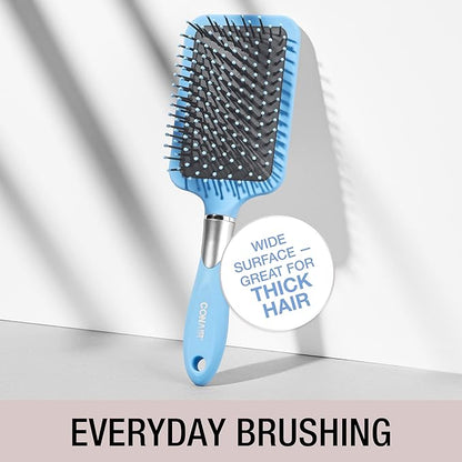 Conair Velvet Touch Paddle Cushion hair brush - Detangling hairbrush - curly or straight styles - men or women - detangler - features soft touch handle - Sky Blue