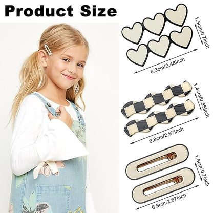 18 PCS Acrylic Cute Checker Hair Clips, Simple Geometric Duckbill Clips, Korean Styling Minimalist Hair Barrettes for Women and Girls Hair Accessories(Black and White)