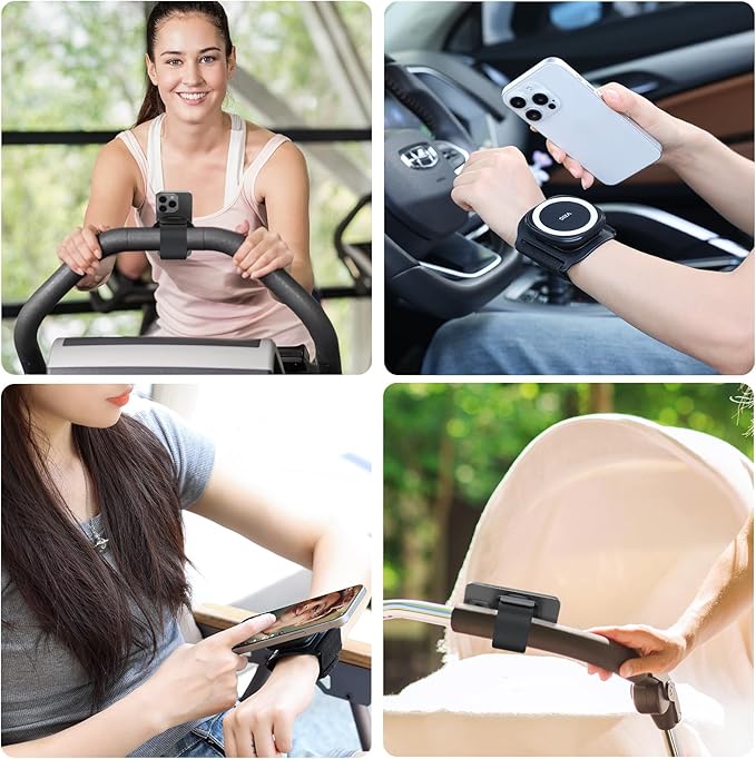 VRIG 360 Rotatable Magnetic Wristband Phone Holde, Armband Cell Phone Holder, Magnetic Phone Holder, Compatible with magsafe iPhone 16 15 14 13 12 Pro Max Plus Mini
