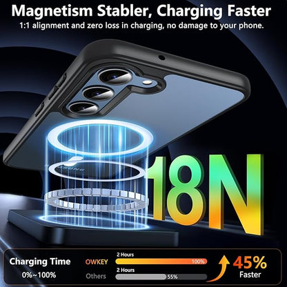 OWKEY for Galaxy S23 Case 6.1'', Magnetic Samsung Galaxy S23 Case for Magsafe with Screen Protector, [Military Grade Protection] Shockproof Phone Cover S23 Case Protective Case for Samsung S23,Black