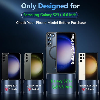 OWKEY for Samsung Galaxy S23 Plus Case 6.6'', Magnetic S23 Plus Case Compatible with Magsafe, [Military Grade Shockproof] Translucent Back Slim Bumper Cover Phone Case, Black