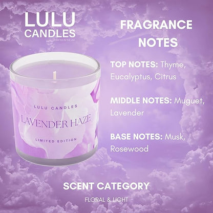 Lulu Candles | in The Clouds Collection | Lavender Haze | Spring Candle | Hand Poured in The USA | Highly Scented & Long Lasting (9 Oz. Gift Box)