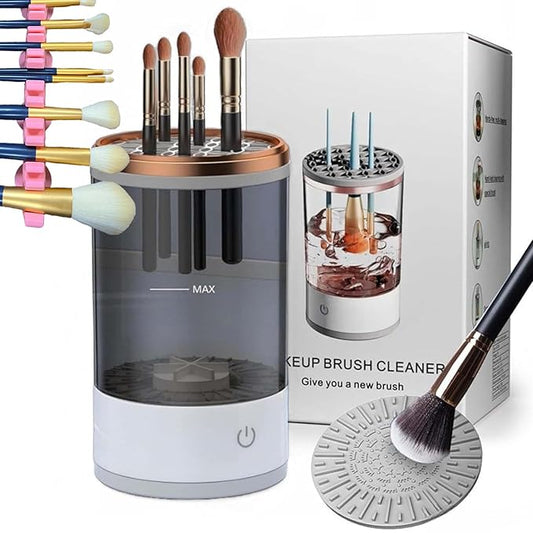 Makeup Brush Cleaner Machine, Portable Electric Makeup Brush Cleaner, Efficient Deep Cleaning Makeup Brushes, Automatic Spinning Make Up Brush Cleaner Fit for All Size Cosmetic Brush (Grey)