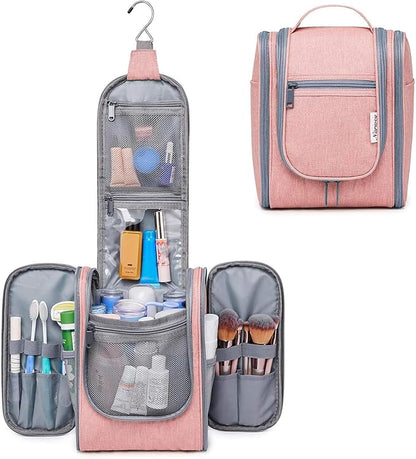 Narwey Small Hanging Toiletry Bag Women Travel Makeup Bag Organizer Toiletries Bag for Travel Size Essentials Accessories Cosmetics (Medium, Pink)