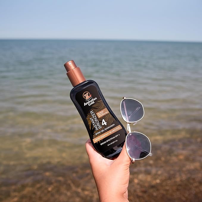 Australian Gold Spray Gel Sunscreen with Instant Bronzer SPF - 4, 8 Ounce | Moisturize & Hydrate Skin | Broad Spectrum | Water Resistant | Non-Greasy | Oxybenzone Free | Cruelty Free