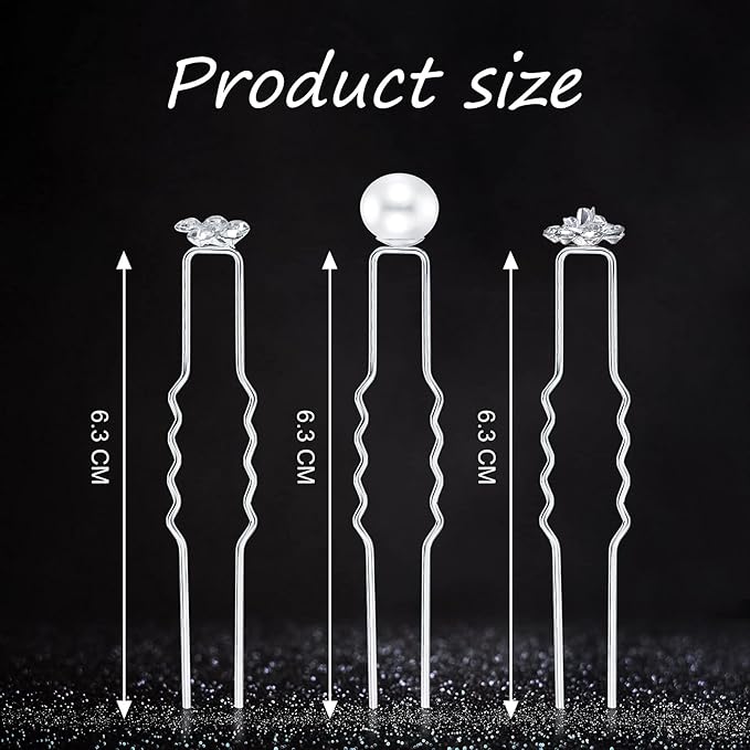 60 Pieces Bridal Hair Pins Accessories Pearl Rhinestone Flower U Shape Clips Jewelry Prom Hair Barrettes Decorations for Brides Bridesmaids Women