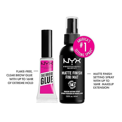 NYX PROFESSIONAL MAKEUP The Brow Glue, Extreme Hold Eyebrow Gel, Clear + Makeup Setting Spray, Matte Finish (2-Pack Bundle)