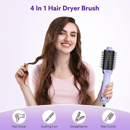 Nimmu Hair Dryer Brush Blow Dryer Brush in One, 4 in 1 Hair Dryer and Styler Volumizer for Drying Straightening Curling Volumizing Hair, Upgraded Hot Air with 2.4” Oval Barrel, Purple