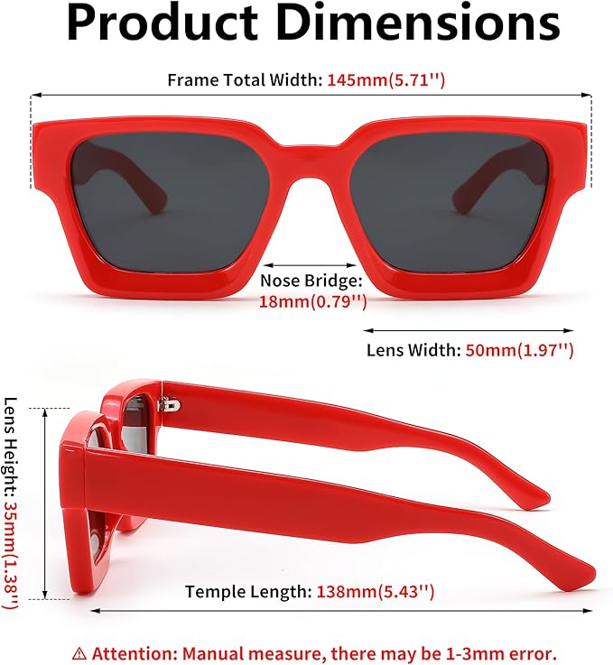 FEISEDY Retro 90s Square Sunglasses for Women Men Trendy Chunky Rectangle Sunglasses UV400 Protection B2385