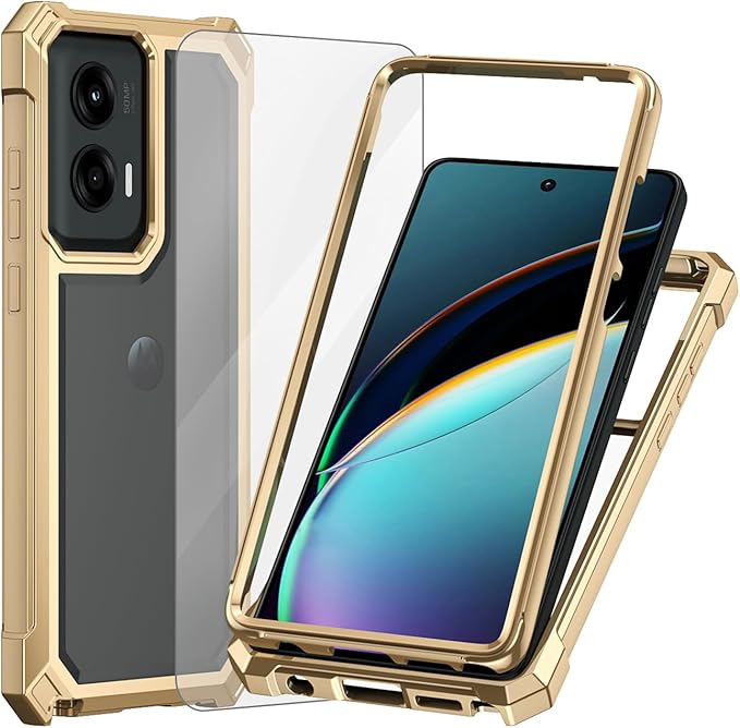 Ailiber for Motorola Moto G Stylus 5G 2024 Case, Clear Transparent [Anti Yellowing], with [Screen Protector], Dual Layer Shockproof Bumper Cell Phone Cover for Moto G Stylus 2024 5G-Gold