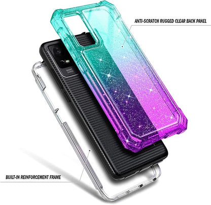 NZND Designed for TCL 40 XE 5G Case, TCL 40 X 5G with [Built-in Screen Protector], Full-Body Protective Shockproof Rugged Bumper Cover, Impact Resist Case (Crystal Aqua/Purple)