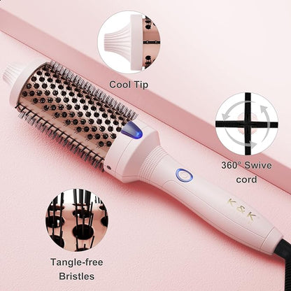 K&K Thermal Brush Curling Iron 1.77 Inch Ceramic Tourmaline Ionic Hair Styler for Loose & Voluminous Curls, Dual Voltage for Long Hair