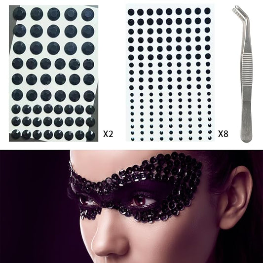 NIACONN 1760 Pcs Black Hair Jewels Face Gems Stick on, Self Adhesive Glitter Rhinestones Stickers for Women Body Eyes Nails Festival Halloween Makeup & Crafts