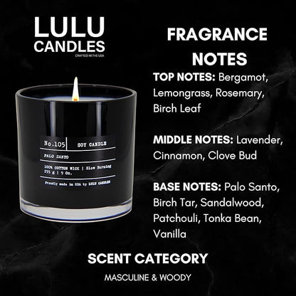 Lulu Candles | Palo Santo | Luxury Scented Soy Jar Candle | Hand Poured in The USA | Highly Scented & Long Lasting (9 Oz. 2 Pack)
