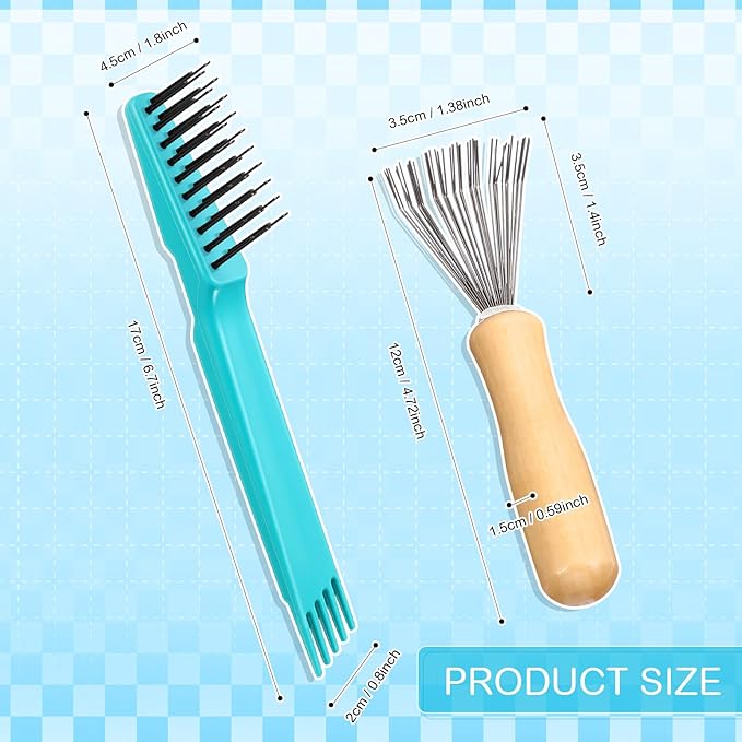 Boao 2 Pieces Hair Brush Cleaning Tool Comb Cleaner Brush Mini Comb Cleaning Hair Remover Tool for Removing Dust Home and Salon Use(Green, Wood Color)