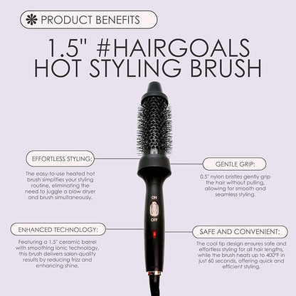 Aria Beauty HairGoals Hot Styling Brush - Hair Dryer and Blow Dryer with Round Brush Adds Volume - Achieves Perfect Blowout Effect - Black - 1 pc