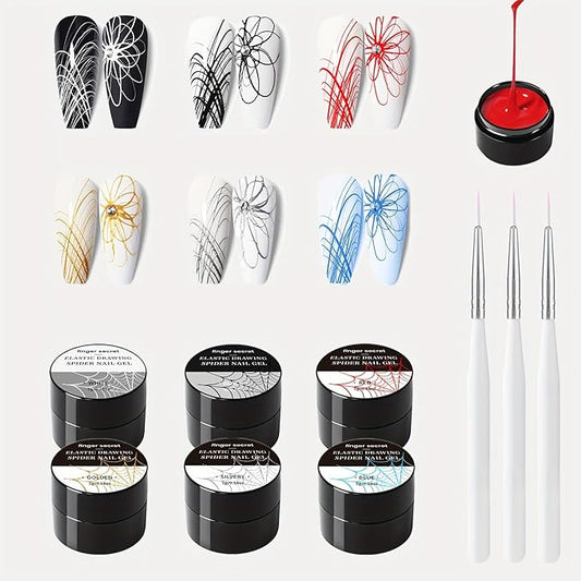 6Colors Spider Gel Nail Polish Set Wire Drawing Gel With Nail Art Brushes