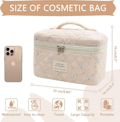 1pc Large Makeup Bag, Cute Cosmetic Bag for Women Girls, Floral Coquette Aesthetic Toiletry Bag, Travel Make Up Organizer Bag (Star White Rabbit）