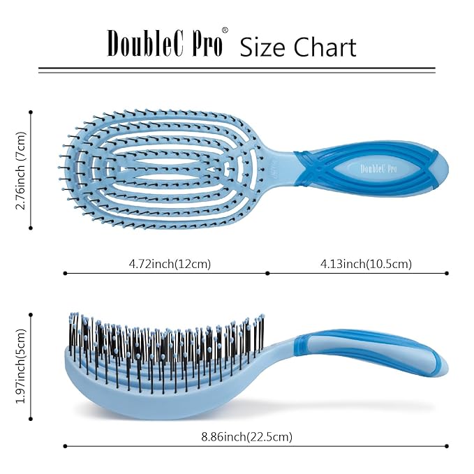 NuWay 4HAIR® DoubleC PRO® U.S. Patented Double Curved Detangling Brush is Hair Dryer Safe (Ocean Blue)