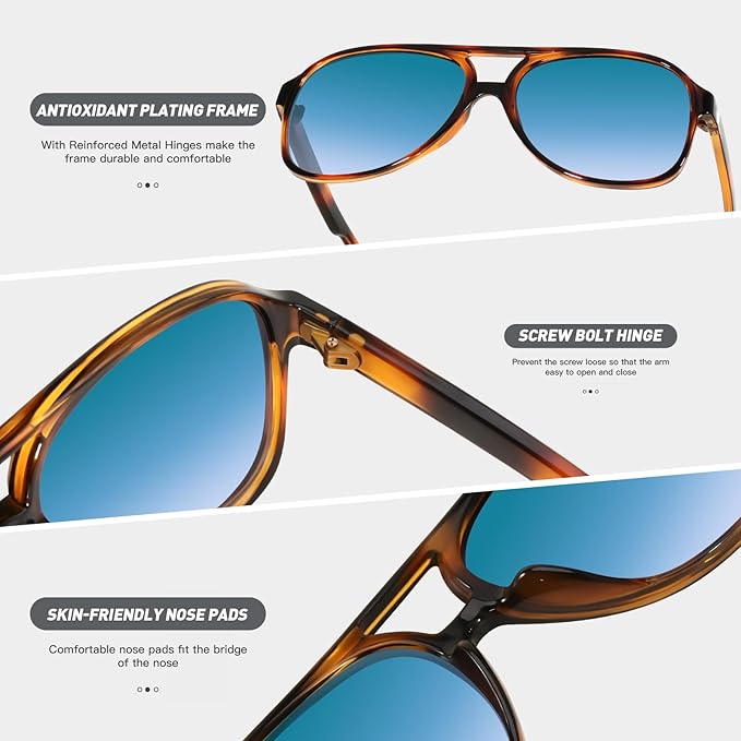 YDAOWKN Retro Aviator Sunglasses for Women Mens Large Frame Classic Vintage 70s Sun Glasses Aviators