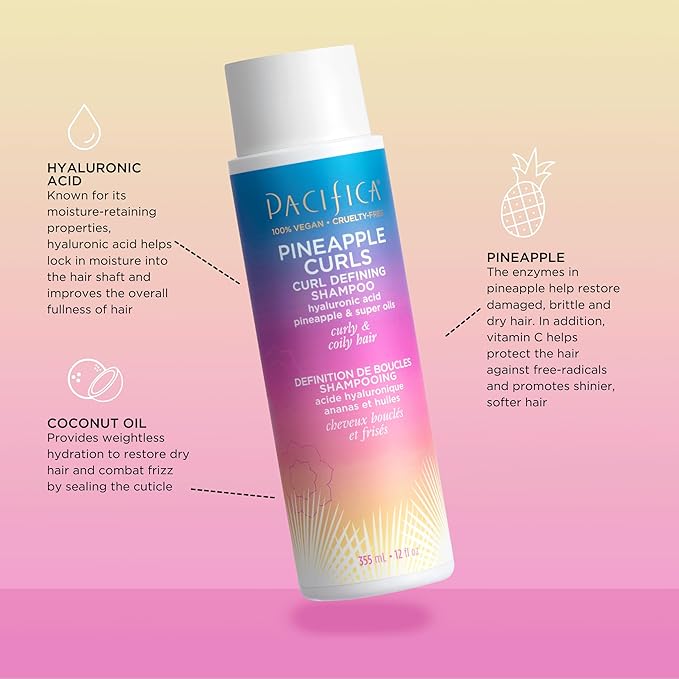 Pacifica Beauty 12.0 Fl Oz Pineapple Curls Curl Enhancing Shampoo - Hydrating & Frizz Control with Argan Oil & Hyaluronic Acid, Vegan + Cruelty Free