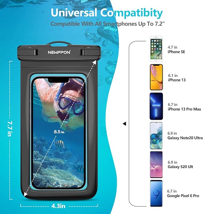 3 Pack Waterproof Cell Phone Pouch : Universal Water Proof Dry Bag with Neck Lanyard - Underwater Clear Cell Holder Large Protector for iPhone Samsung Galaxy for Beach Pool Swimming Kayaking