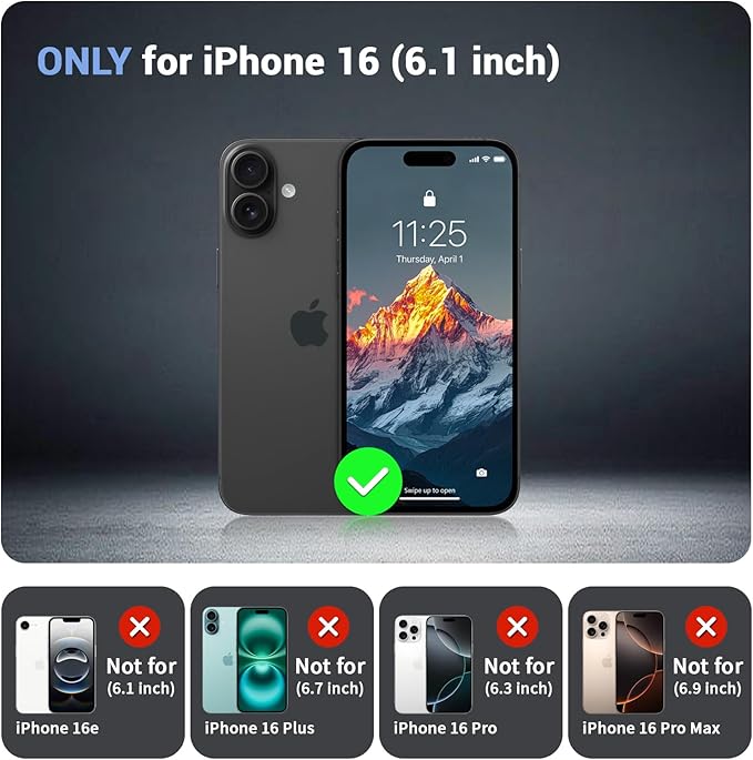for iPhone 16 case, [Compatible with MagSafe][Military Grade Drop Protection][Heavy Duty Protection][Non-Slip][Shockproof] with 2-Layer Durable Bumper Phone Case 6.1''-Black