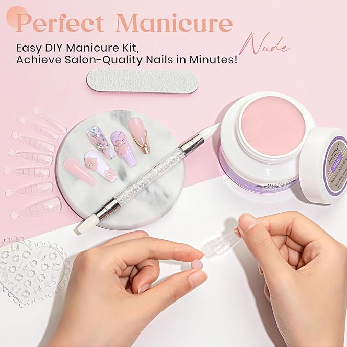 MIZHSE Solid Nail Builder Gel, 2.1 oz 60g Nude Builder Gel for Nails Non-Sticky Solid Builder Gel for Nail Extensions Hard Gel with 24pcs Nail Forms and Silicone Pen Nail Art Manicure Set