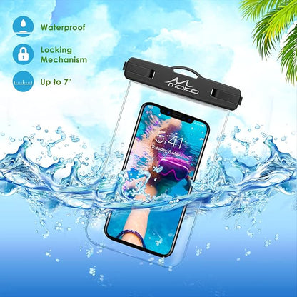 MoKo Waterproof Phone Pouch [3 Pack], Underwater Clear Phone Case Dry Bag with Lanyard Compatible with iPhone 13 Mini/12/11 Pro Max, X/Xr/Xs, SE 3/2, Samsung S21/S9, Note 10, Indigo+Army Green+Black