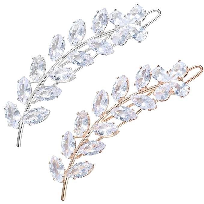2PCS Rhinestone Hair Pins, Crystal Hair Clips, Handmade Cute Hair Barrettes, Hollow Geometric Hairpins, Elegant Metal Hairpin Hair Accessories Headwear Styling Tools, Gifts for Women Girls (TypeC)