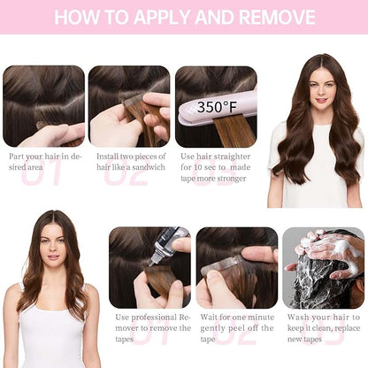 #1B/6/1B Tape in Hair Extensions Human Hair, 18inch 20Pcs Balayage Natural Black to Chestnut Brown Balayage Hair Extensions,Straight Silky 50g Remy Tape ins for Women Girls