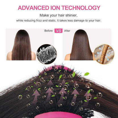 Aima Beauty One Step Hair Dryer & Volumizing Hot Air Brush, Ceramic Straightener Brush, Curler & Hot Comb 4 in 1 Salon Ionic Hair Brush, Rose Pink