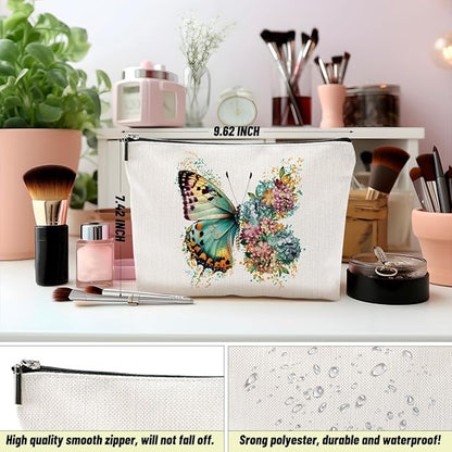 4PCS Aesthetic Butterfly Floral Makeup Bag Flowers Butterfly Gifts Cosmetic Bags for Women Girls, Aesthetic Zipper Pouch Travel Toiletry Bag Friend Gifts for Sisters Bestie Girlfriend