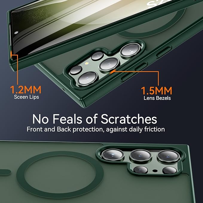 OWKEY for S23 Ultra Case 6.8'', Magnetic Samsung Galaxy S23 Ultra Case for Magsafe, [Shockproof Military] Translucent Back Slim Bumper Cover Phone Case Galaxy s23 Ultra case, Green