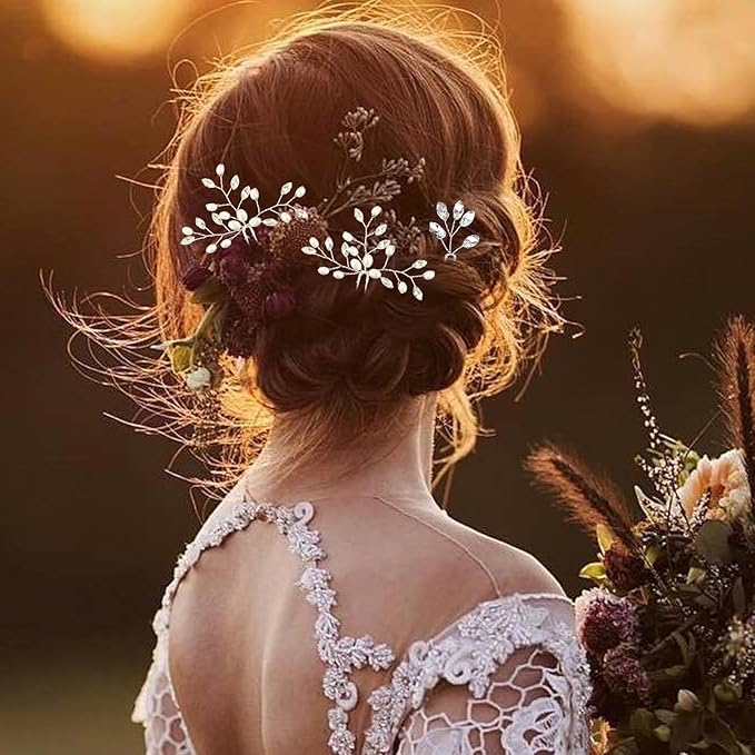 5 Pcs Rhinestone Bridal Hair Pins Sparkly Bride Hair Piece for Women Crystal Pearl Hair Accessories for Bride Bridesmaids Flower Girls(Silver)