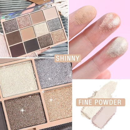 Neutral Smokey Eye Shadow Palette,Nude Silver Gray Black Cream Eyeshadow Palette,Make Up Pallets for Women Highly Pigmented Natural Eyeshadow for Eyes Long Lasting Naturing-Looking,Blendable,Vegan