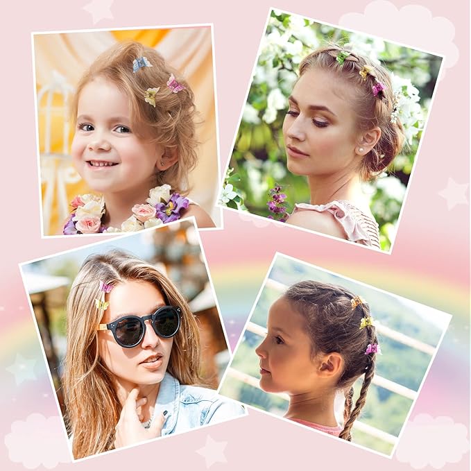 100Pcs Butterfly Glitter Hair Accessories - Tiweio Colorful Small Hair Claw Clips, 14 Sparkle Candy Colors for Women and Girls with Gift Box