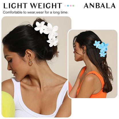 4PCS Cute Plumeria Flower Claw Hair Clips for Women - Large, Strong Hold Beach Hair Accessories for Thick Hair (Colorful)