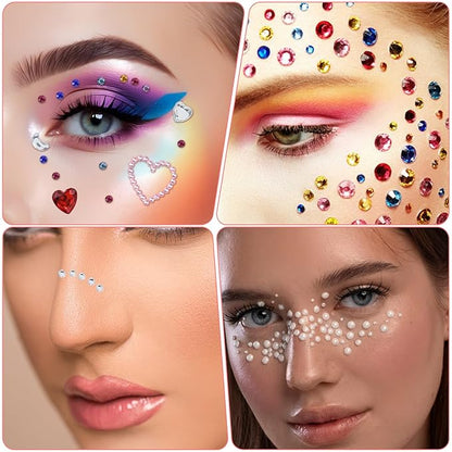 6 Sheets Face Gem Stickers Bling Heart Sticker With Tweezer Self-Adhesive Rhinestone Jewel Stickers Assorted Shapes Eye Jewels DIY Face Gems Stick on Hair Accessories For Girls for Makeup Body Crafts