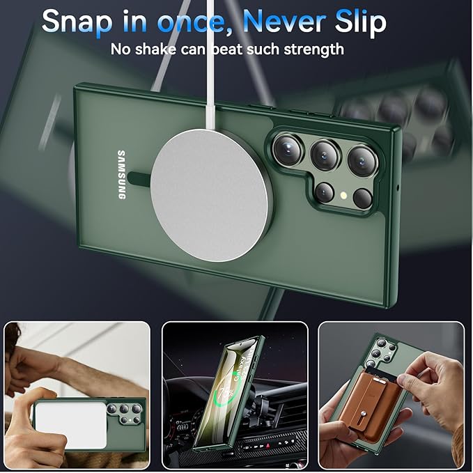 OWKEY for S23 Ultra Case 6.8'', Magnetic Samsung Galaxy S23 Ultra Case for Magsafe, [Shockproof Military] Translucent Back Slim Bumper Cover Phone Case Galaxy s23 Ultra case, Green