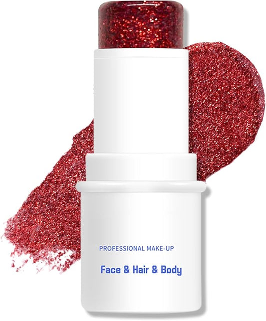 Body Glitter Stick, Chunky Glitter Gel for Face Body Hair, Red Glitter Face Glitter Gel Makeup, Sparkling Holographic Mermaid Sequins Paint, Waterproof Multiuse Glitter Face Paint, 07#Red