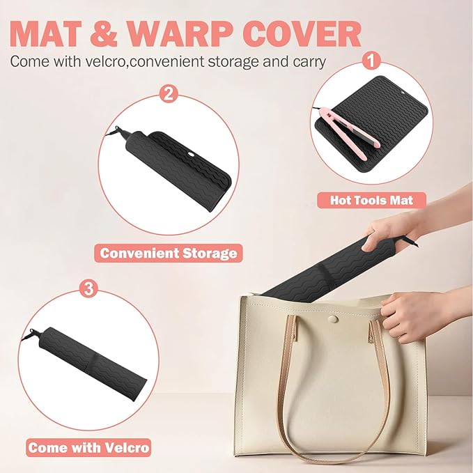 Oversize Silicone Heat Resistant Mat for Curling Iron, Hair Straightener, Flat Irons and Hot Hair Styling Tools, Portable Wrap Pad Cover for Home Vanity Travel(14.2" x 11")