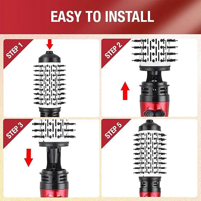 3-in-1 Hot Air Styler and Rotating Hair Dryer, Spin Hair Dryer Brush with 2 Interchangeable Brush, Anti-frizz Hot Air Spin Brush Set for Straightening, Drying, and Curling (Gold)