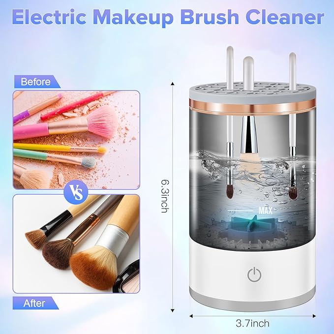 Electric Makeup Brush Cleaner Machine, 2 in 1 Cosmetic Brush Cleaner with Cleaner Mat, Automatic Spinning Washer Combined for All Size Makeup Brushes & Sponges, Beauty Cleaning Tool Gifts for Women