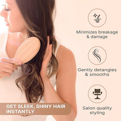 Boar Bristle Hair Brush for Women and Men, Natural 100% Soft Boars Hairbrush for Fine and Thin Hair