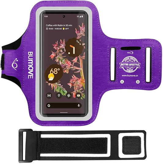 Pixel 9 Pro XL /8 Pro/7 Pro/Armband, BUMOVE Gym Running Workouts Sports Phone Arm Band for Google Pixel 9 Pro XL, 8 Pro,7 Pro, 6 Pro, with Card Holder (Purple)