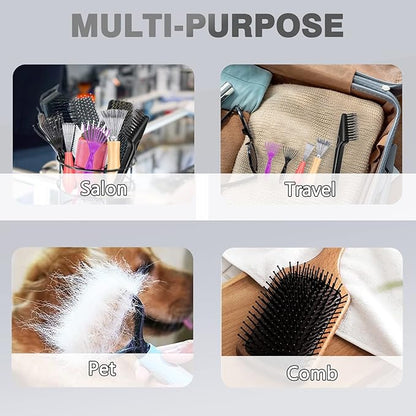 5 Pieces Hair Brush Cleaner Tool Set for Hairbrush and Comb Maintenance Remove Hair Dust Easily Ideal for Home and Salon Use, Black