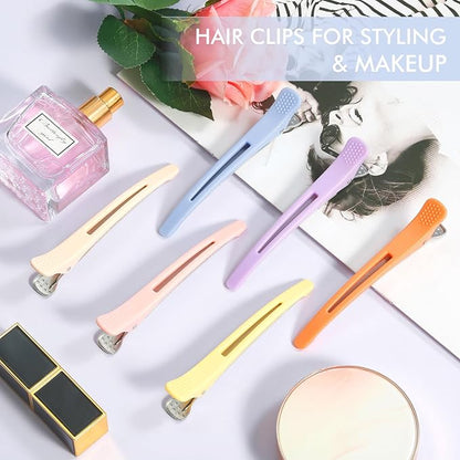 12PCS Hair Clips for Styling Sectioning - Non Slip No Crease Duck Billed Hair Clips for Women with Silicone Band - Professional 4.3 Inch Large Salon Hair Cutting Clips for Hairdresser - Macaron