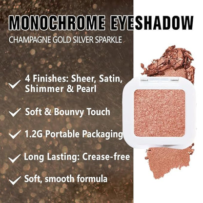 evpct Champagne Gold Shimmer Single Eye shadow Palette Makeup for Older Women, Glitter Sparkly Cream Eye Shadow Palette Brightener for Older Women, High Pigment Waterproof Monochrome Mini Eyeshadow